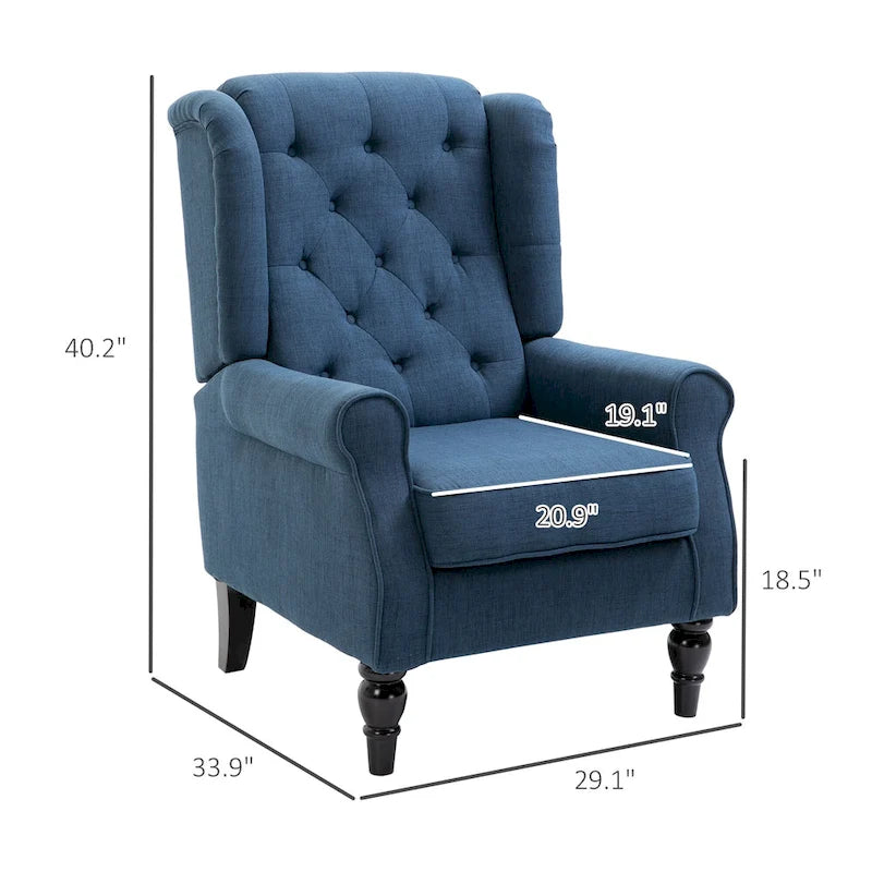 Blue Wingback Button-Tufted Fabric Accent Chair with Rolled Arms