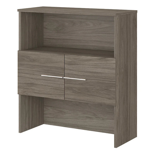 36W Bookcase Hutch with Open Shelves and Cabinet Storage Oak Finish