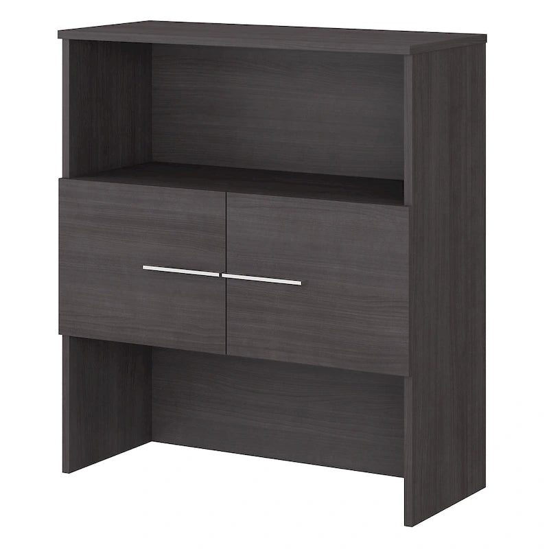36W Bookcase Hutch with Open Shelves and Cabinet Storage Oak Finish