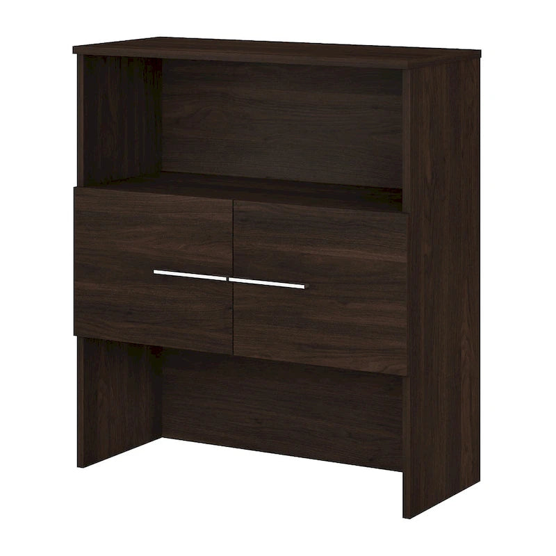 36W Bookcase Hutch with Open Shelves and Cabinet Storage Oak Finish