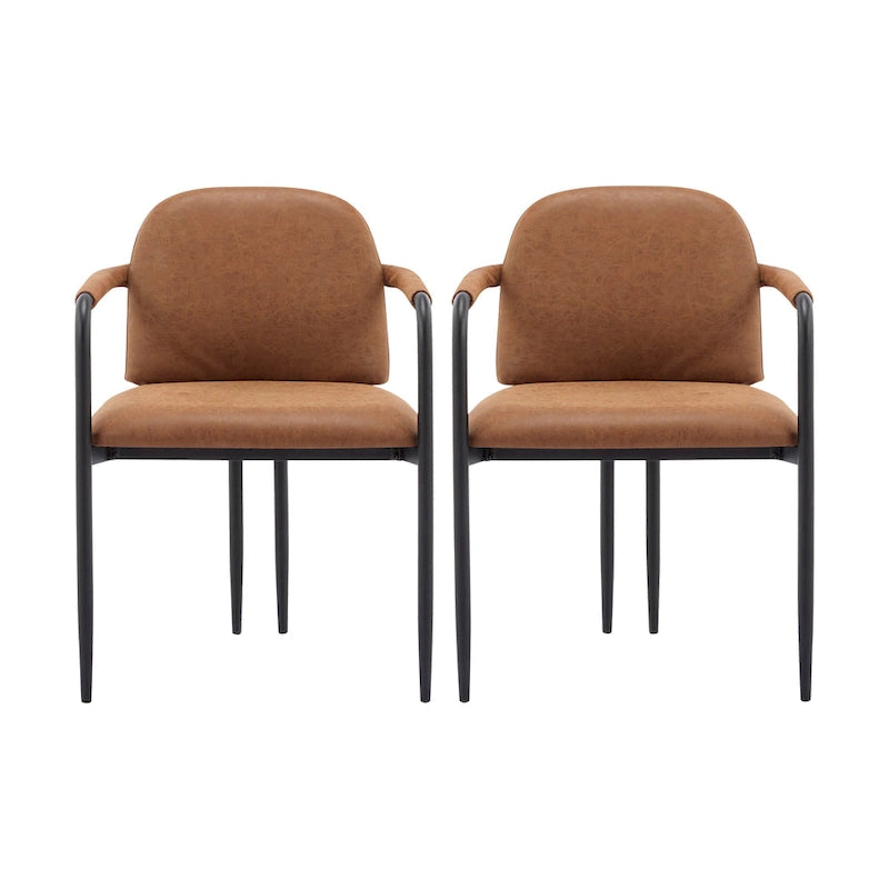 Upholstered Dining Chair with Iron Frame Espresso Beige Fabric Cushioned Seat