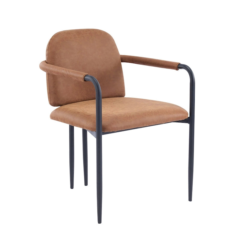 Upholstered Dining Chair with Iron Frame Espresso Beige Fabric Cushioned Seat