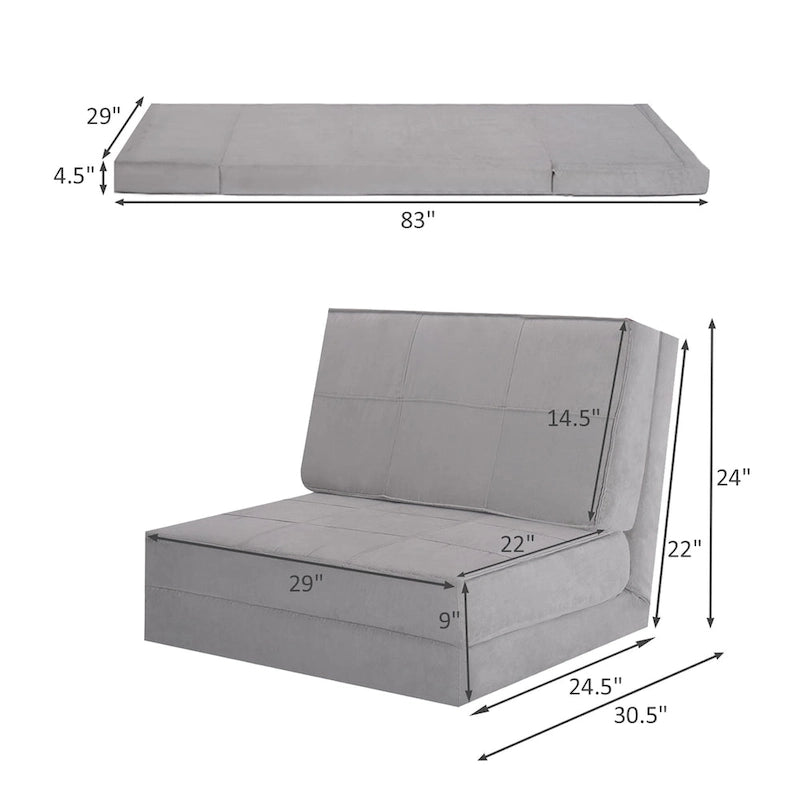Convertible Fold-Down Sleeper Sofa Chair Lounger Bed in Grey and Black