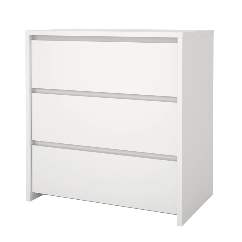 Modern 3-Drawer Wood Dresser with White Drawer Fronts and Metal Glides