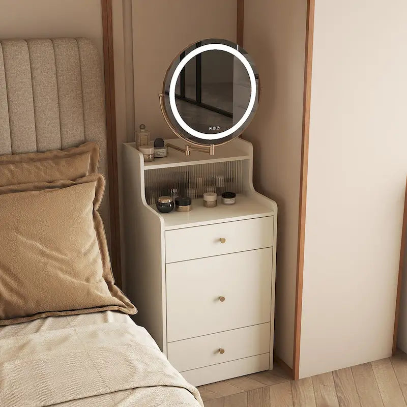 Lighted Vanity Mirror Dresser with Storage Drawers and Charging Station Light Yellow