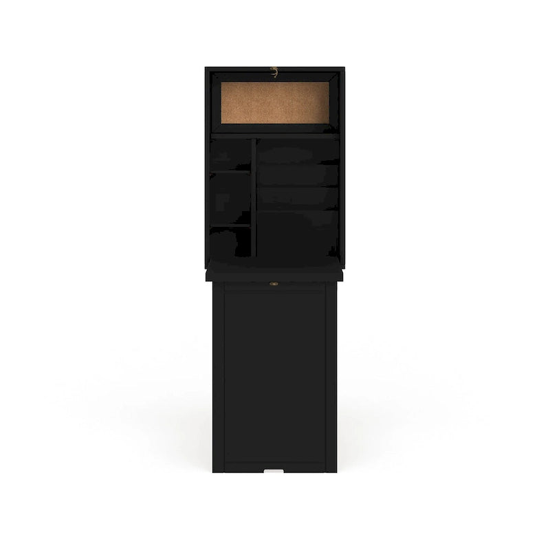 Black Fold-Out Wall-Mounted Convertible Home Office Corner Desk with Shelves