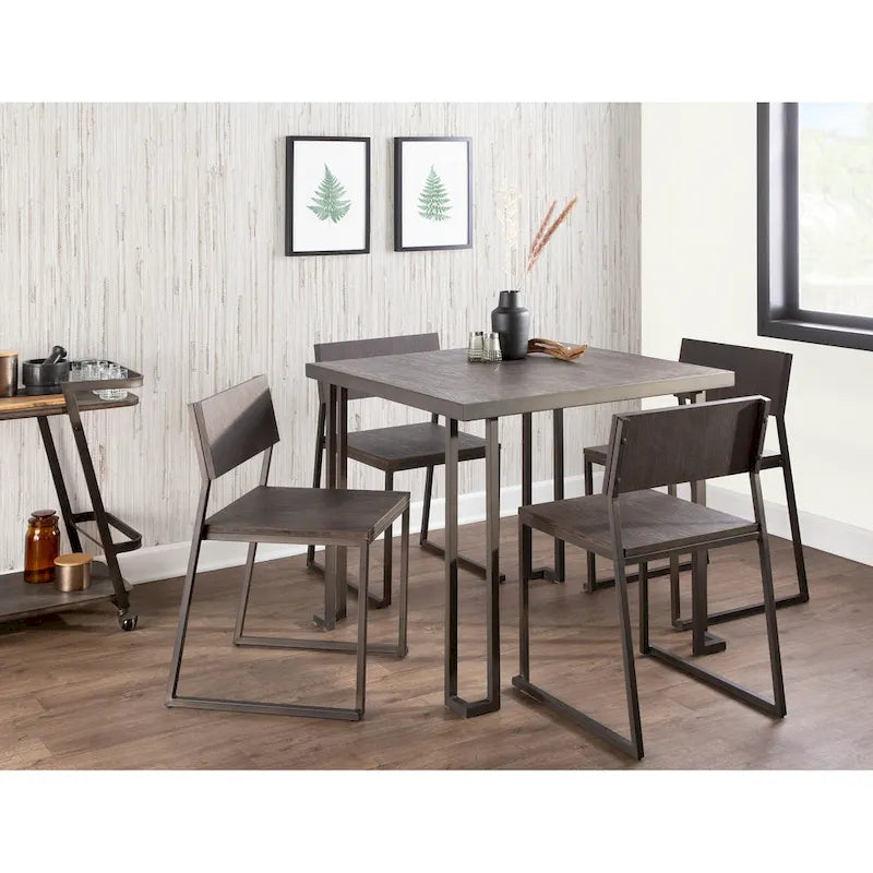 Industrial Espresso Wood Square Dining Table with Antique Metal Legs