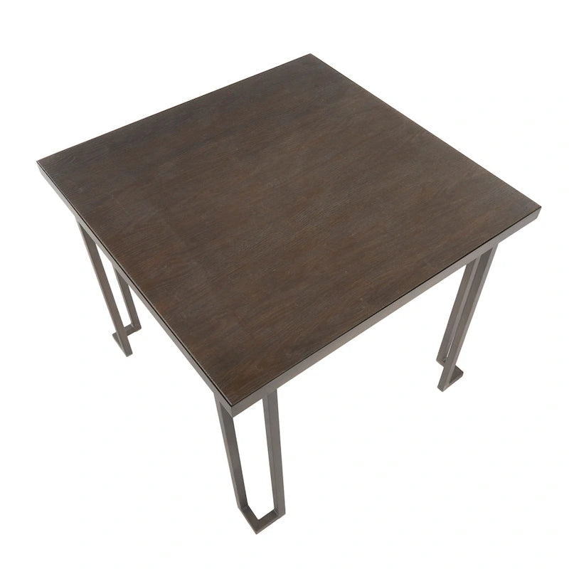 Industrial Espresso Wood Square Dining Table with Antique Metal Legs