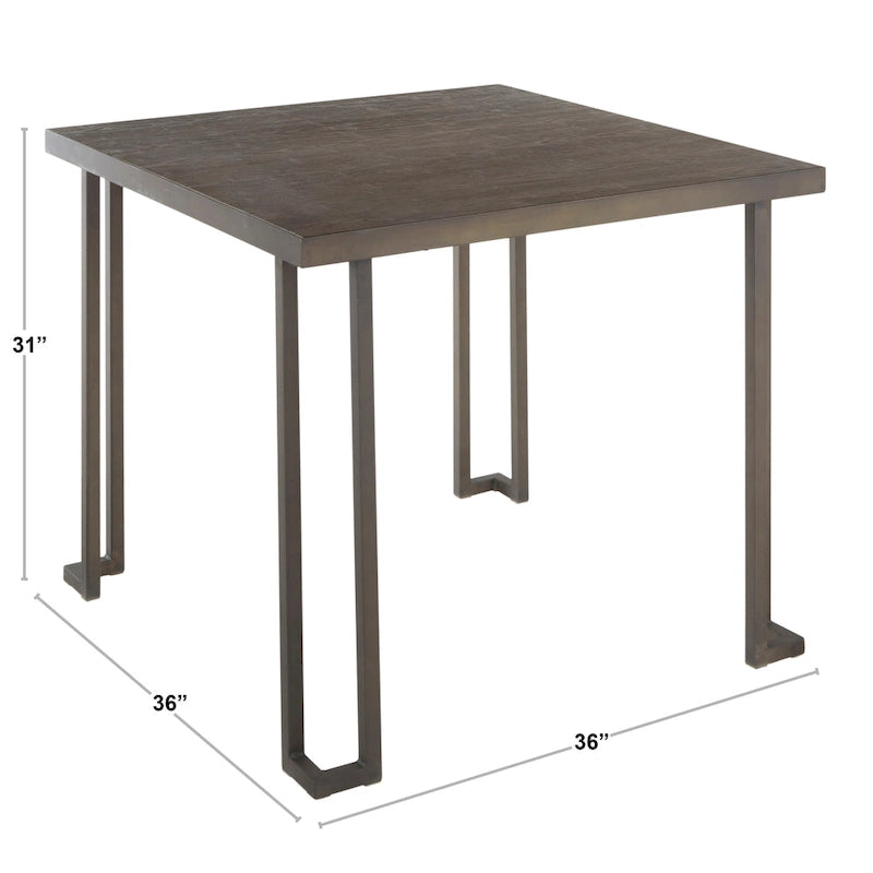 Industrial Espresso Wood Square Dining Table with Antique Metal Legs