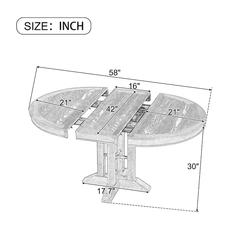 Farmhouse Round Extendable Dining Table with Oak Veneer Top, Black & Brown