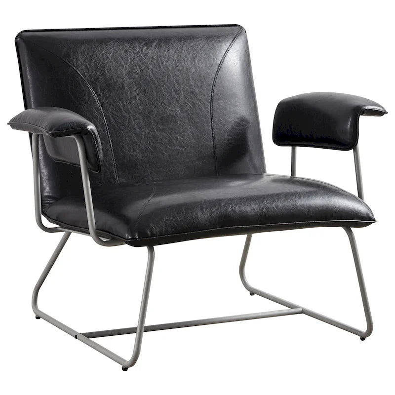 PU Leather Lounge Accent Arm Chair with Metal Frame, Black and Brown
