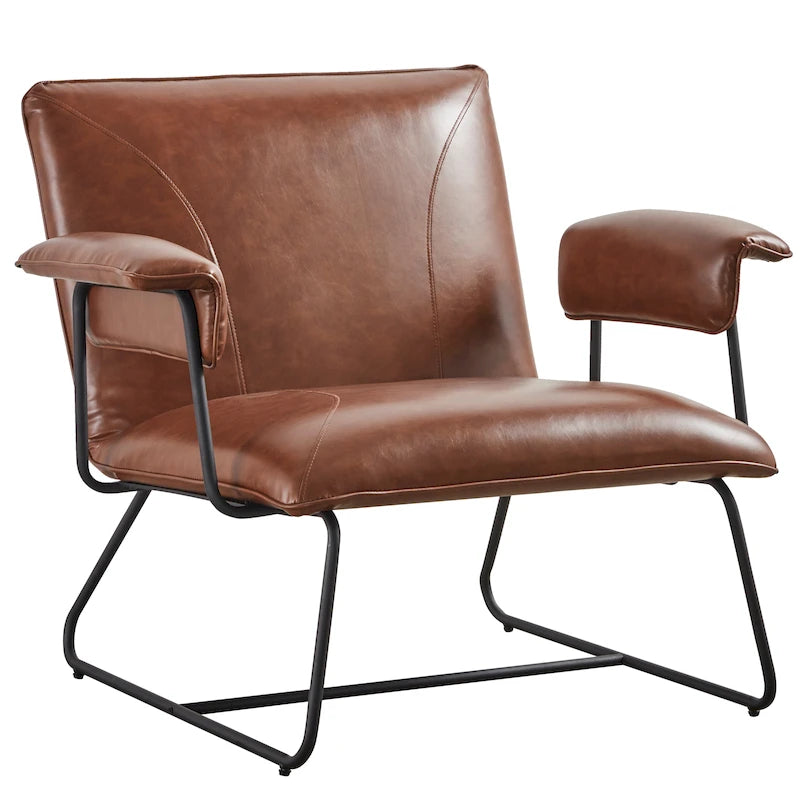 PU Leather Lounge Accent Arm Chair with Metal Frame, Black and Brown