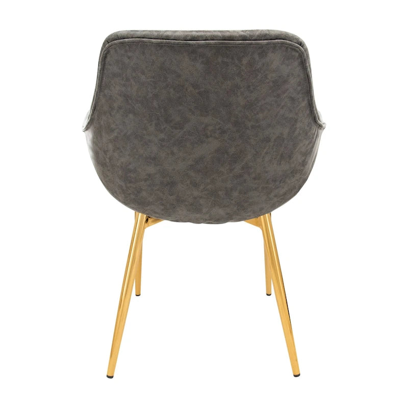 Fauteuil moderne rembourré en cuir vieilli, pieds en métal doré, marron clair