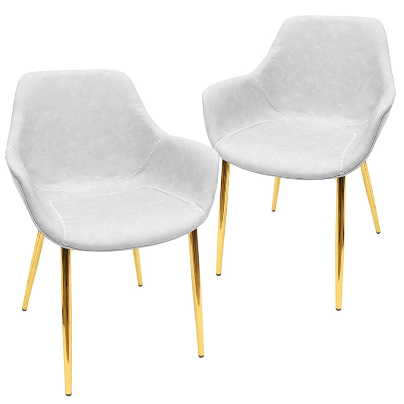 Fauteuil moderne rembourré en cuir vieilli, pieds en métal doré, marron clair