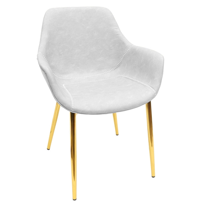Fauteuil moderne rembourré en cuir vieilli, pieds en métal doré, marron clair
