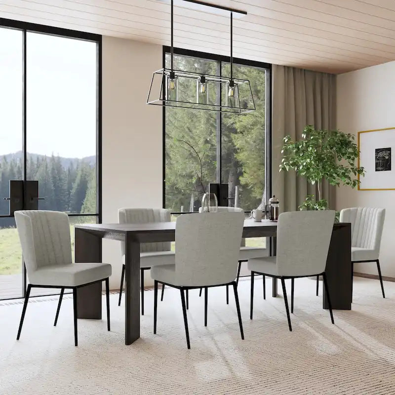 Upholstered Channel Tufted Dining Chair with Black Metal Legs Gray Velvet