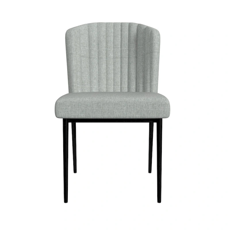 Upholstered Channel Tufted Dining Chair with Black Metal Legs Gray Velvet