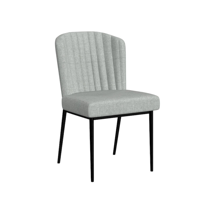 Upholstered Channel Tufted Dining Chair with Black Metal Legs Gray Velvet