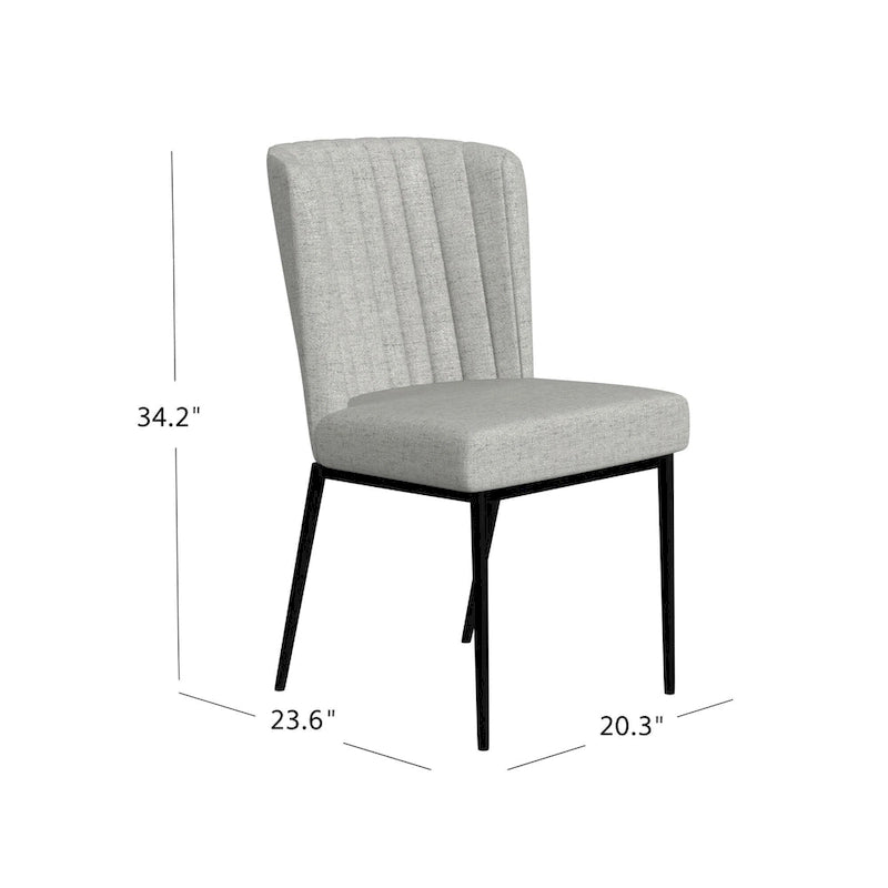 Upholstered Channel Tufted Dining Chair with Black Metal Legs Gray Velvet
