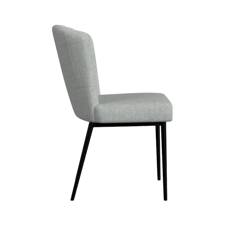 Upholstered Channel Tufted Dining Chair with Black Metal Legs Gray Velvet