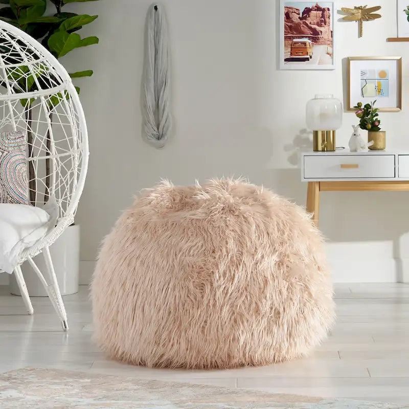 Shaggy Faux Fur Bean Bag Chair with Foam Filling and Removable Cover