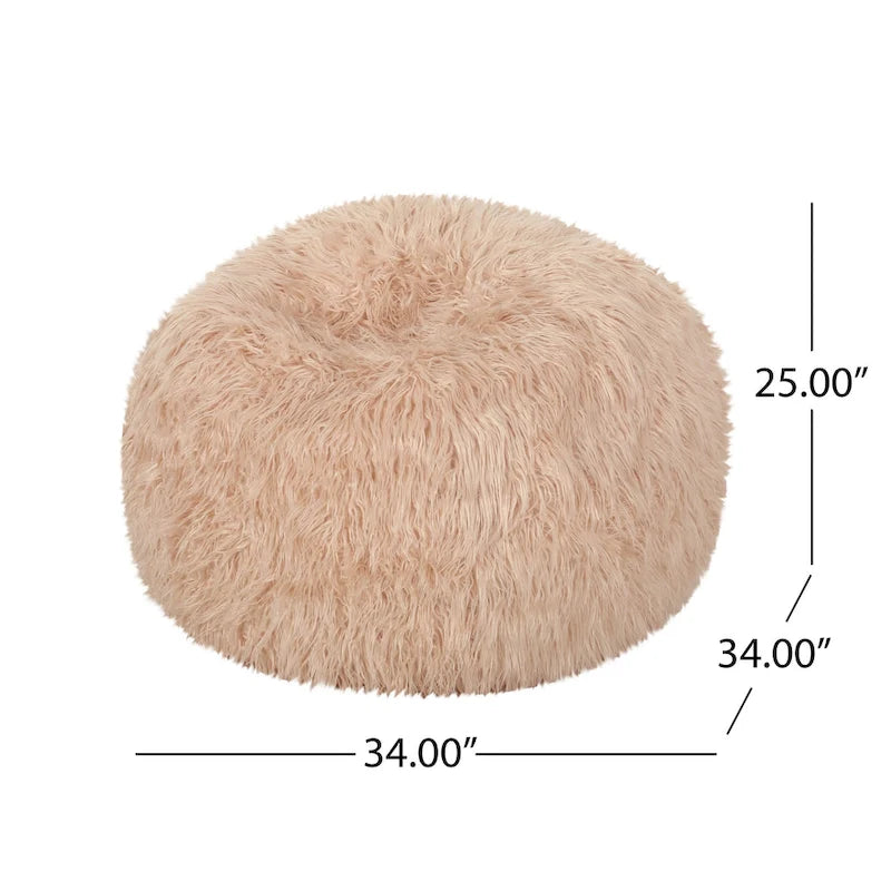 Shaggy Faux Fur Bean Bag Chair with Foam Filling and Removable Cover