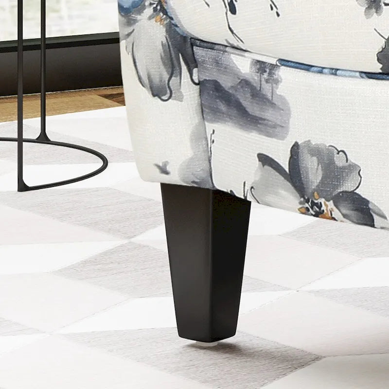 Contemporary Wingback Club Chair Upholstered in Print Polyester Fabric with Birch Wood Legs