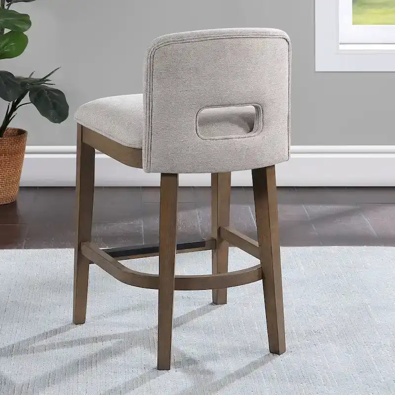 Mid-Century Modern Upholstered Counter Stool Solid Wood Chestnut Egret Fabric