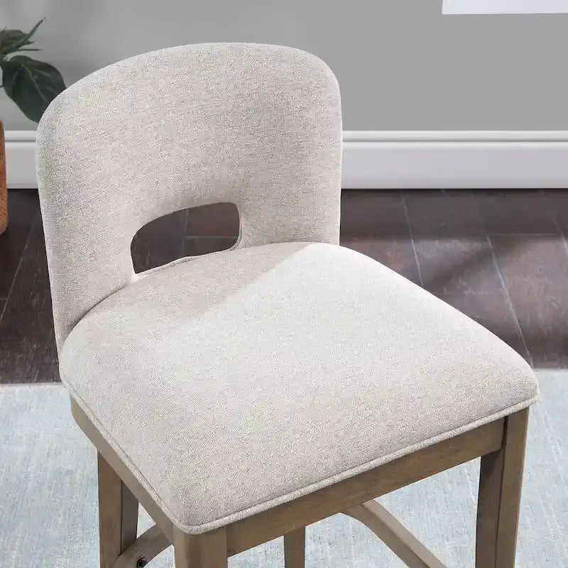 Mid-Century Modern Upholstered Counter Stool Solid Wood Chestnut Egret Fabric