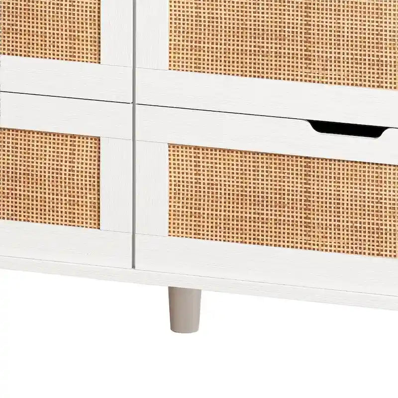 6-Drawer Rattan Dresser with LED Light Strip and Built-In Power Outlet