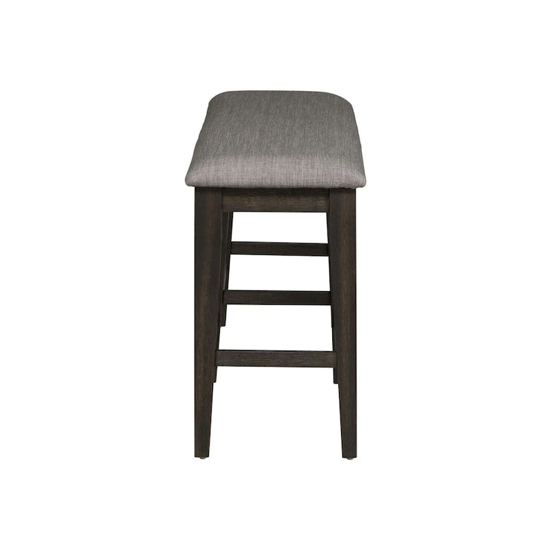 Dark Chestnut Upholstered Counter Height Bench with Gray Linen Seat