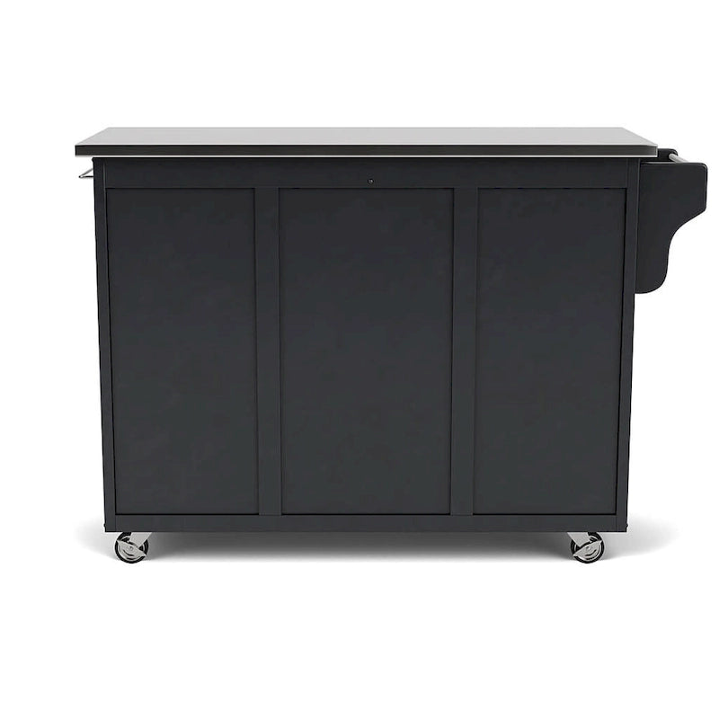 Black Rolling Kitchen Island Cart with Stainless Steel Top and Cabinet Storage