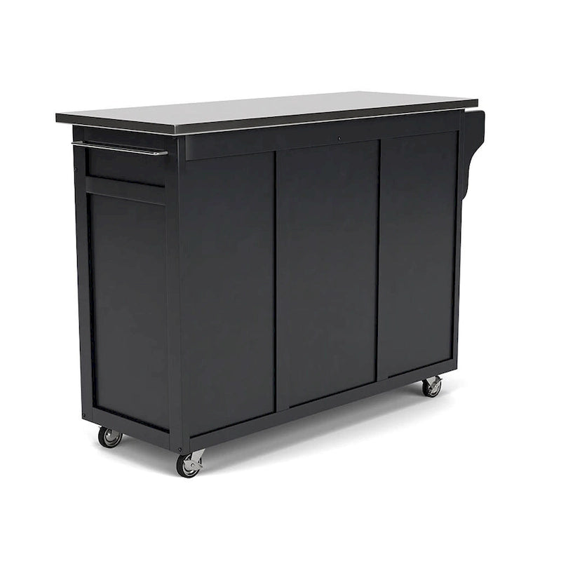 Black Rolling Kitchen Island Cart with Stainless Steel Top and Cabinet Storage