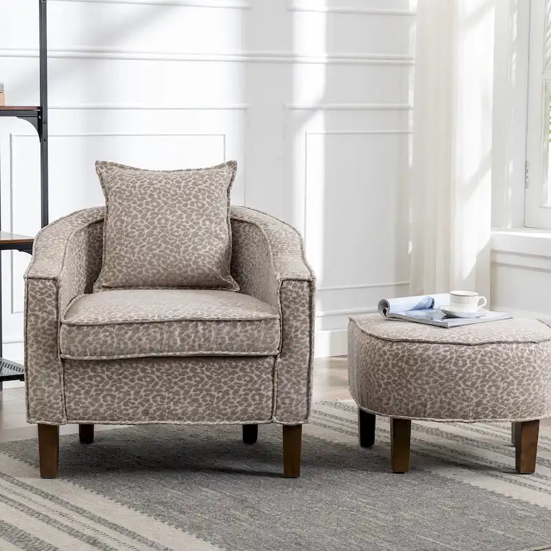 Mid-Century Modern Upholstered Barrel Accent Chair with Solid Wood Legs