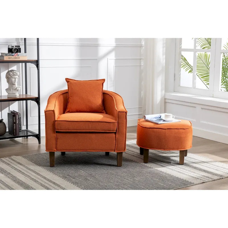 Mid-Century Modern Upholstered Barrel Accent Chair with Solid Wood Legs