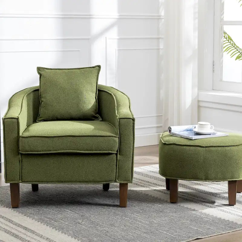Mid-Century Modern Upholstered Barrel Accent Chair with Solid Wood Legs
