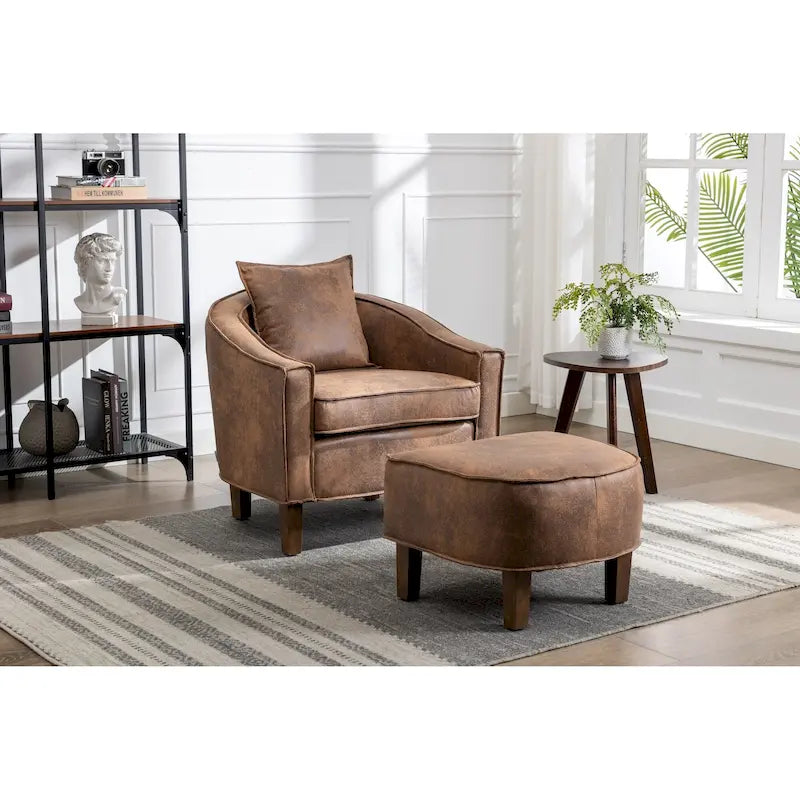 Mid-Century Modern Upholstered Barrel Accent Chair with Solid Wood Legs