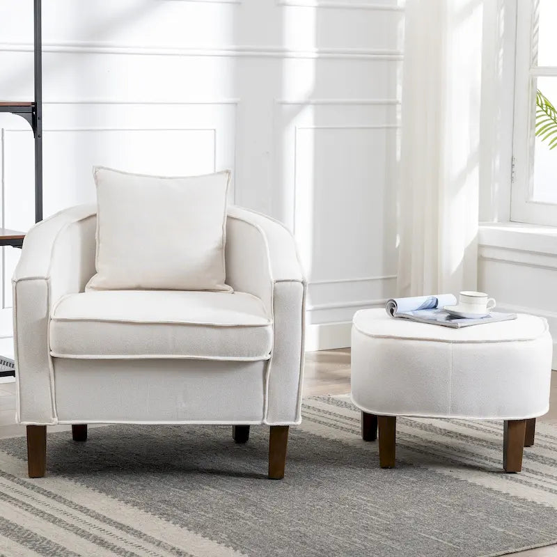 Mid-Century Modern Upholstered Barrel Accent Chair with Solid Wood Legs