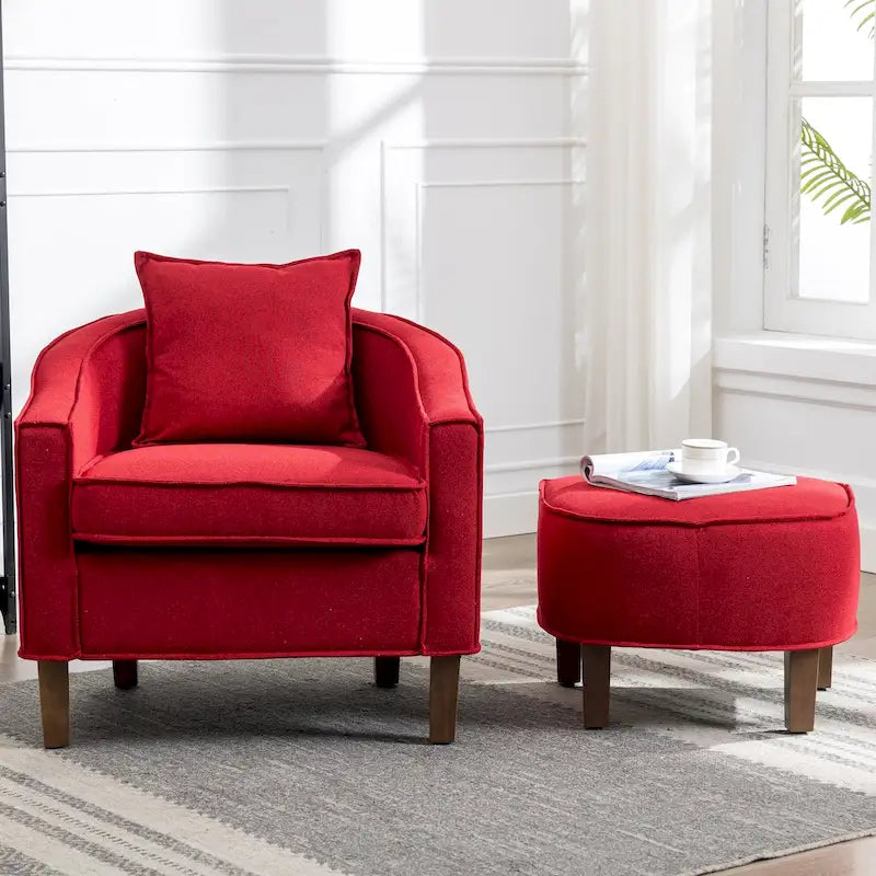 Mid-Century Modern Upholstered Barrel Accent Chair with Solid Wood Legs