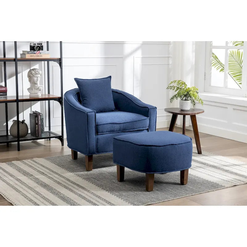Mid-Century Modern Upholstered Barrel Accent Chair with Solid Wood Legs