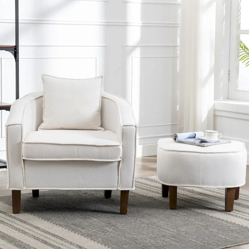 Mid-Century Modern Upholstered Barrel Accent Chair with Solid Wood Legs