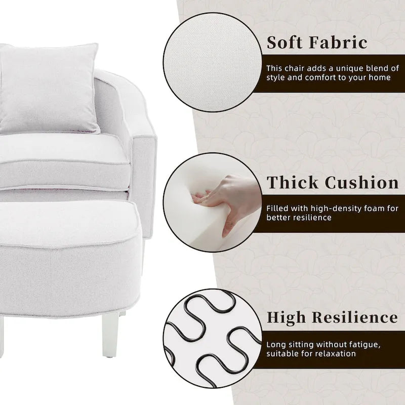 Mid-Century Modern Upholstered Barrel Accent Chair with Solid Wood Legs