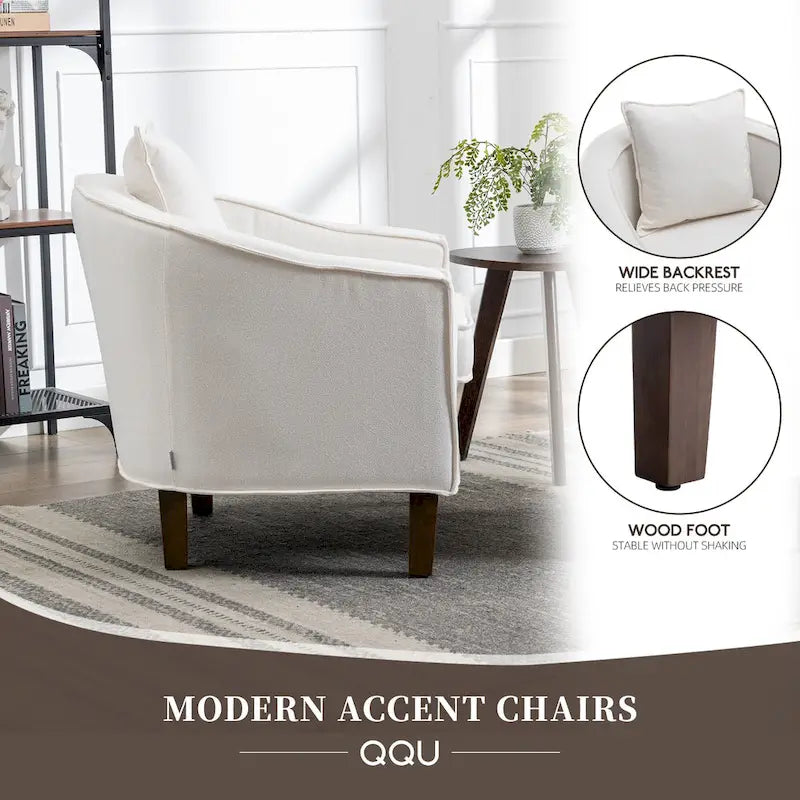 Mid-Century Modern Upholstered Barrel Accent Chair with Solid Wood Legs