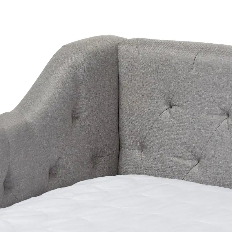 Fabric Upholstered Tufted Daybed with Roll-Out Trundle Grey Beige