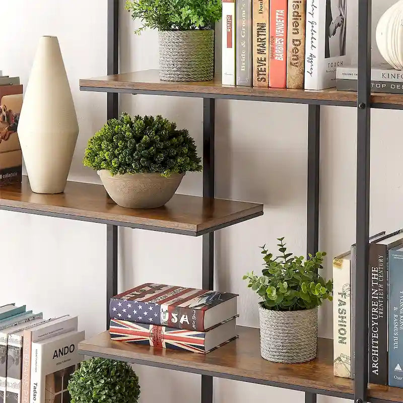 Round Multi-Tier Industrial Bookshelf Display Stand, Rustic Brown