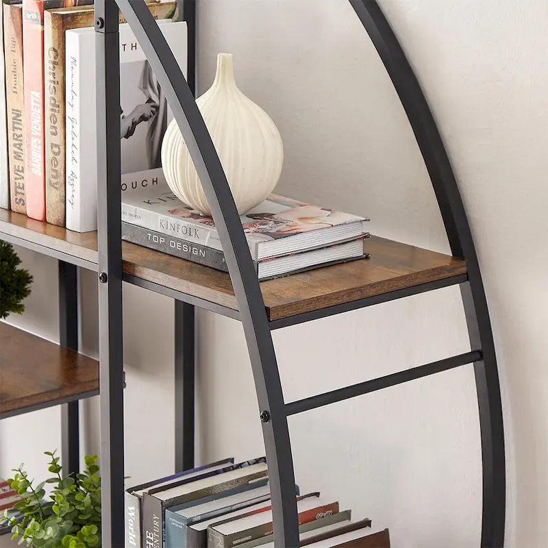 Round Multi-Tier Industrial Bookshelf Display Stand, Rustic Brown