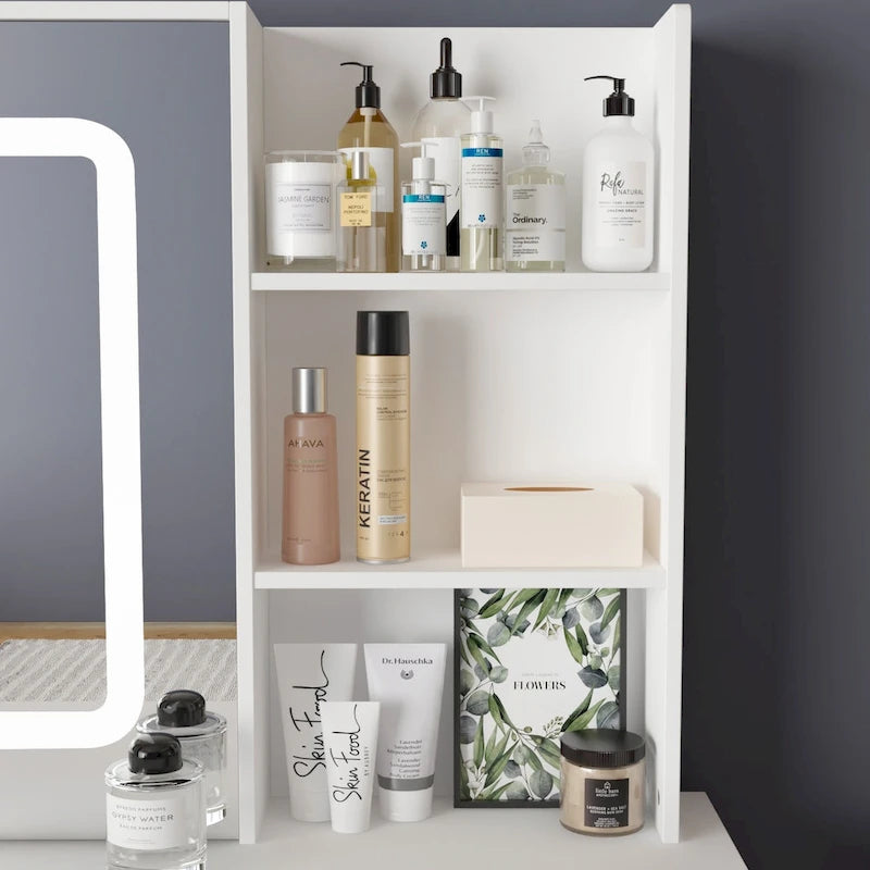 White Makeup Vanity Table with LED Lighted Mirror and Storage Drawers