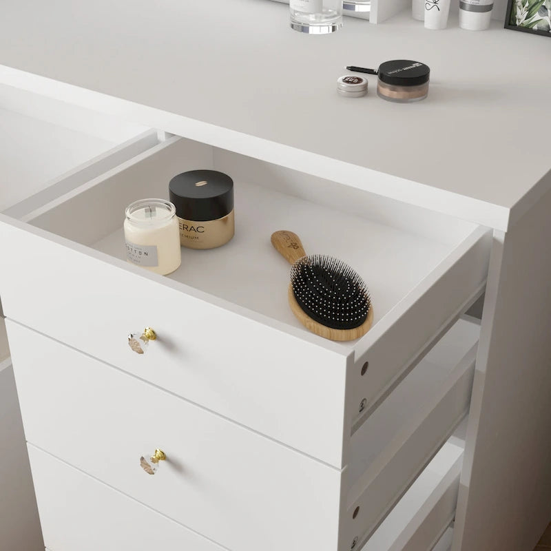 White Makeup Vanity Table with LED Lighted Mirror and Storage Drawers