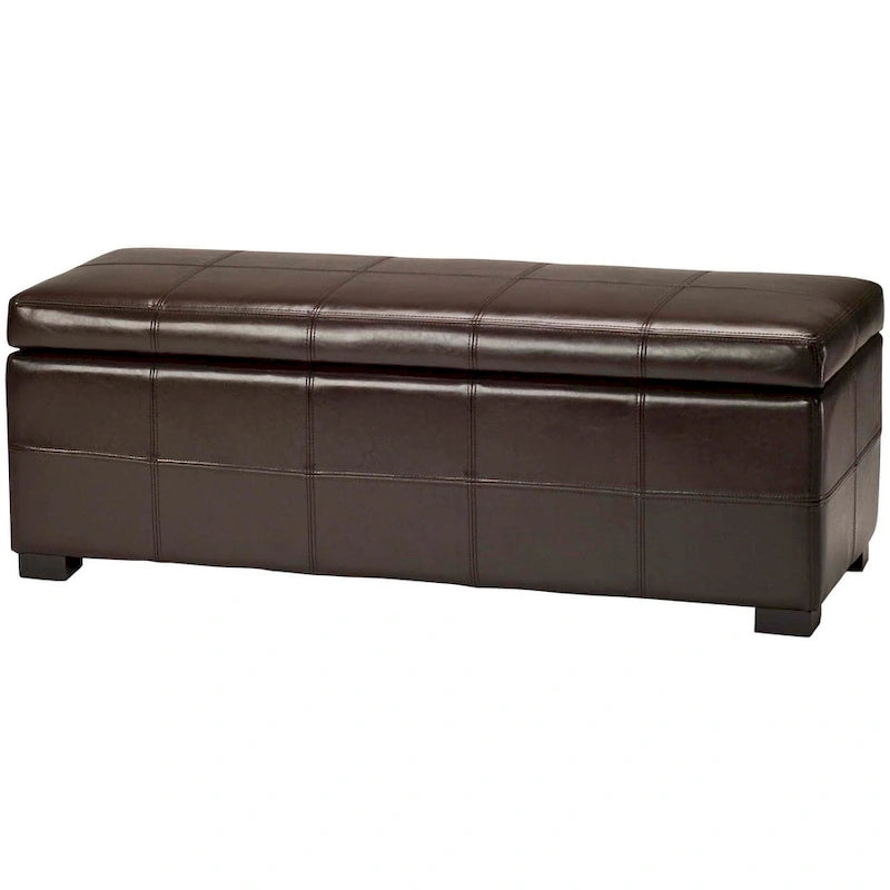 Bicast Leather Wooden Storage Bench with Ottoman Seating Brown Black Cream