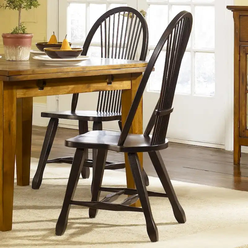Classic Black Windsor Spindle Back Solid Wood Dining Chair Distressed Finish